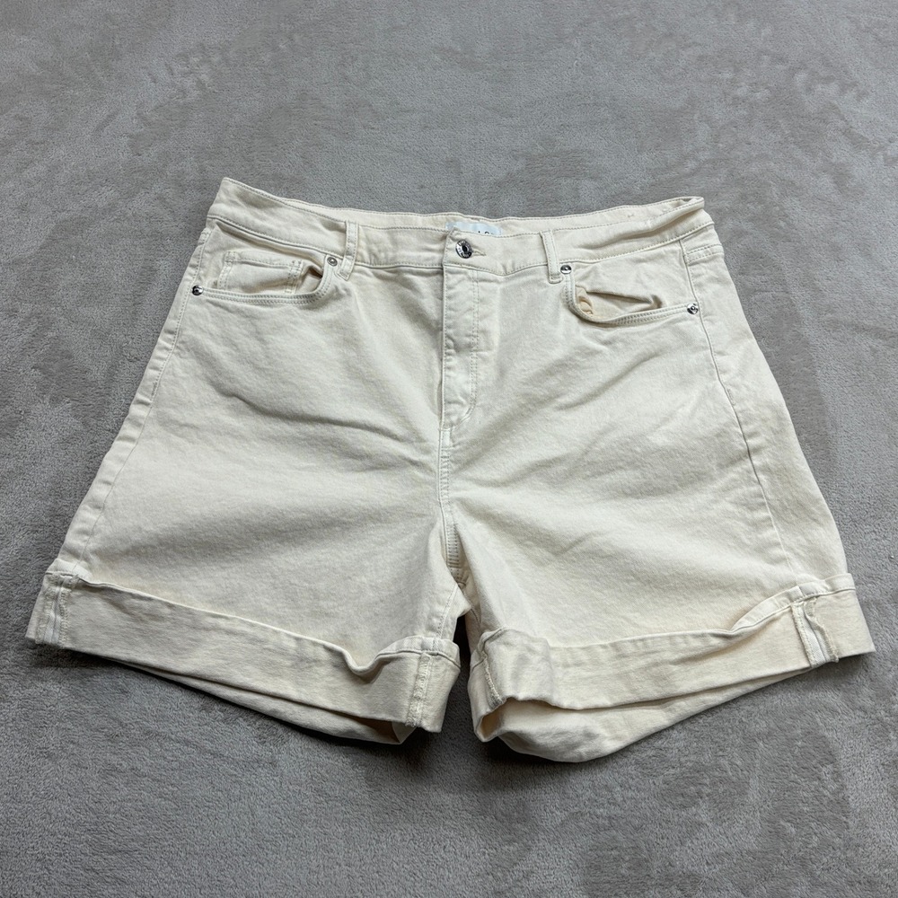 LOFT The Cuff Short Women 14 Cream Off-White Cuffed Hem Stretch Denim Preppy HR